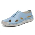 Sandalias romanas planas azul claro para mujer con parte superior tejida y suela suave - 36 / Azul (2508)