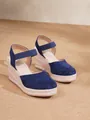 Sandalias de cuña tipo alpargata azules con puntera cerrada y plataforma - 34 / Azul