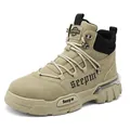Classic men's khaki suede high-top Martin boots with thick soles for outdoor hiking - 39 / Khaki