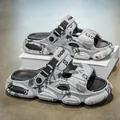 Trendy men's thick-sole sports sandals with black and white graffiti patterns. - 36 (Fits 36-37) / Volcanic Gray