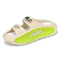 Men's stylish beige EVA slide slippers featuring lime green accents and white footbed - 43 / Khaki