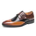 Classic men's two-tone wingtip monk strap dress shoes in black and brown leather - 38 / Color-Blocking (Brown/Black)