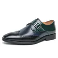 Men's color-blocked monk strap leather dress shoes with wingtip detailing - 38 / Color-Blocking (Black/Blue/Green)