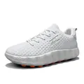 Stylish white platform dad shoes with breathable mesh and thick orange-studded sole - 36 / White