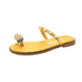 Stylish yellow flat toe-ring sandals for women featuring pearl pineapple decor - 35 / Yellow (Artificial Pearl)