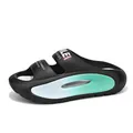 Comfortable black EVA summer slides for men featuring gradient side panel and sporty dual strap design - 38 / Black