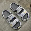 Men's graffiti print outdoor clogs with thick soles and adjustable fashion straps. - Size 43 (EU 42-43) / Two-Way Trendy Style / Volcanic Gray