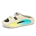 Soft beige EVA slide sandals with vibrant yellow and blue gradient for summer beach wear - 38 / Khaki