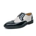 Two-tone brogue leather dress shoe with black patent and crocodile pattern texture - 38 / Black Beige