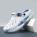 Breathable white and blue summer clogs with adjustable strap for outdoor and beach wear - 36-37 / White Blue