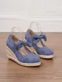 Sandalias de cuña azules para mujer tipo ante con lazo y suela de paja trenzada - 34 / Azul cielo