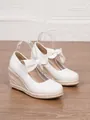 Elegantes espadrilles blancas de cuña con detalle de lazo y suela de plataforma - Blanco