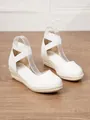 Elegantes sandalias de esparto con cuña blancas y correas elásticas para el verano - Blanco