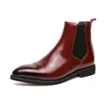 Vintage wine red leather Chelsea boots for men with thick black rubber sole design - 38 / Burgundy