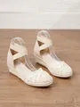 Elegantes sandalias de esparto con cuña de encaje beige para mujer, estilo de verano - Albaricoque Red