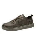 Casual low-top men's outdoor leather shoe in dark brown finish with textured sole - 39 / Brown