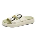 Sandales compensées pour hommes en blanc cassé et vert avec doubles brides à boucle - Vert matcha