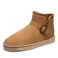 Eleganti stivali da neve in pelle scamosciata con fibbia in metallo e calda fodera in peluche - 36 / Stile Tan (814)