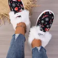 Cozy Christmas print winter boots with warm faux fur lining and white laces - 35 / Santa Claus