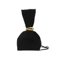 Elegante schwarze Samt-Handtasche als Beuteltasche mit markantem goldenem Tropfendetail - Handtasche Stil / Schwarz