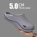 Grey men's slip-on clogs with 5.0cm thick soft sole for professional or casual use - Grey & Black