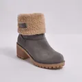 Bottines d'hiver grises pour femmes avec col en peau de mouton beige et talon épais - 35 / Bottes de neige mi-mollet à deux usages / Gris