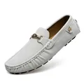 Elegant light grey suede men's loafer featuring gold bee hardware and comfort sole - 35 / White