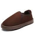 Brown suede slip-on warm snow boots with cozy faux fur lining for winter comfort - 36 / Brown