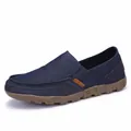 Dunkelblaue Herren-Freizeitschuhe aus Canvas mit einer robusten braunen Gummisohle - 38 / Blau