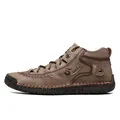 Lässige braune Herren-Stiefeletten aus Mikrofaser-Leder mit Handnähten - 38 / Wattiert / Khaki
