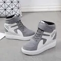 Fashionable grey and white high-top wedge sneakers with velcro strap and platform - 35 / Gray