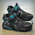 Trendy high-top basketball sneakers with black paisley pattern and turquoise accents - 39 / Black