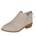 Elegant pointed toe beige ankle boot with low chunky heel and rear zipper detail - 36 / Beige