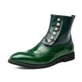 Professionelle Herren-Stiefeletten im britischen Stil aus grünem Lackleder mit Lochmuster - 38 / Grün