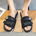 Men's black basketball slides with adjustable Velcro straps for summer outdoor wear - 35 / Black