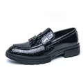 Elegant black patent leather tassel loafers for men with a thick durable rubber sole - 38 / Black
