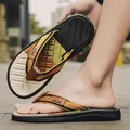 Hochwertige Herren-Sommer-Flip-Flops mit rutschfester Sohle und braunen Stoffriemen. - 41 / Schwarz, Braun und Beige