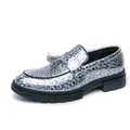 Men's stylish metallic silver tassel loafers with holographic dot pattern finish - 38 / Silver