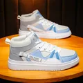 Chaussures montantes d'hiver pour hommes, doublure en peluche chaude, design bleu blanc. - 40 / Style Simple / Beige Bleu
