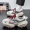 Sneaker da uomo in mesh traspirante con suola spessa e lacets color bordeaux - 40 / Rosso