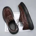 Men's brown leather work shoes with waterproof non-slip thick sole for driving and kitchen. - 39 / Lace-up Style / Brown