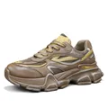 Sneakers chunky da uomo in mesh invecchiato marroni con dettagli gialli stile casual - 39 / Marrone