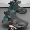 Durable waterproof winter work boots for men featuring a side zipper and chunky non-slip sole - 39 / Gray