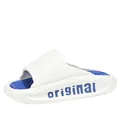 Mens white summer sport slides featuring soft thick sole and blue footbed design - 40 / White Blue