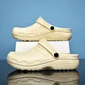 Men's waterproof non-slip cream beige clogs, lightweight hospital and beach footwear - 36 / Khaki