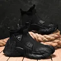 Black non-slip work boots for men with side zipper and rugged anti-skid sole. - 40 / Slip-on / Black