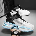 Eleganti sneakers alte invernali da uomo bianche e nere con accenti blu luminosi - 38 / bianco e nero