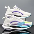 White ultra-light carbon plate running shoes with purple and teal details for men - 38 / White Purple