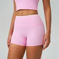 Pink high-waisted naked feel yoga shorts designed for running and fitness training - Sakura Pink