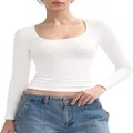 Dames slim fit crop top met lange mouwen en U-hals, wit, effen, Y2K mode stijl - XS / Tops / Wit